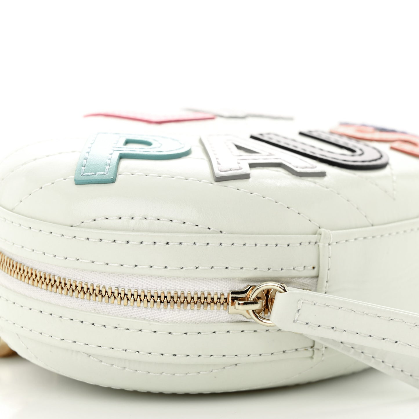 Embroidered Lambskin Chevron Quilted La Pausa Evening Bag White
