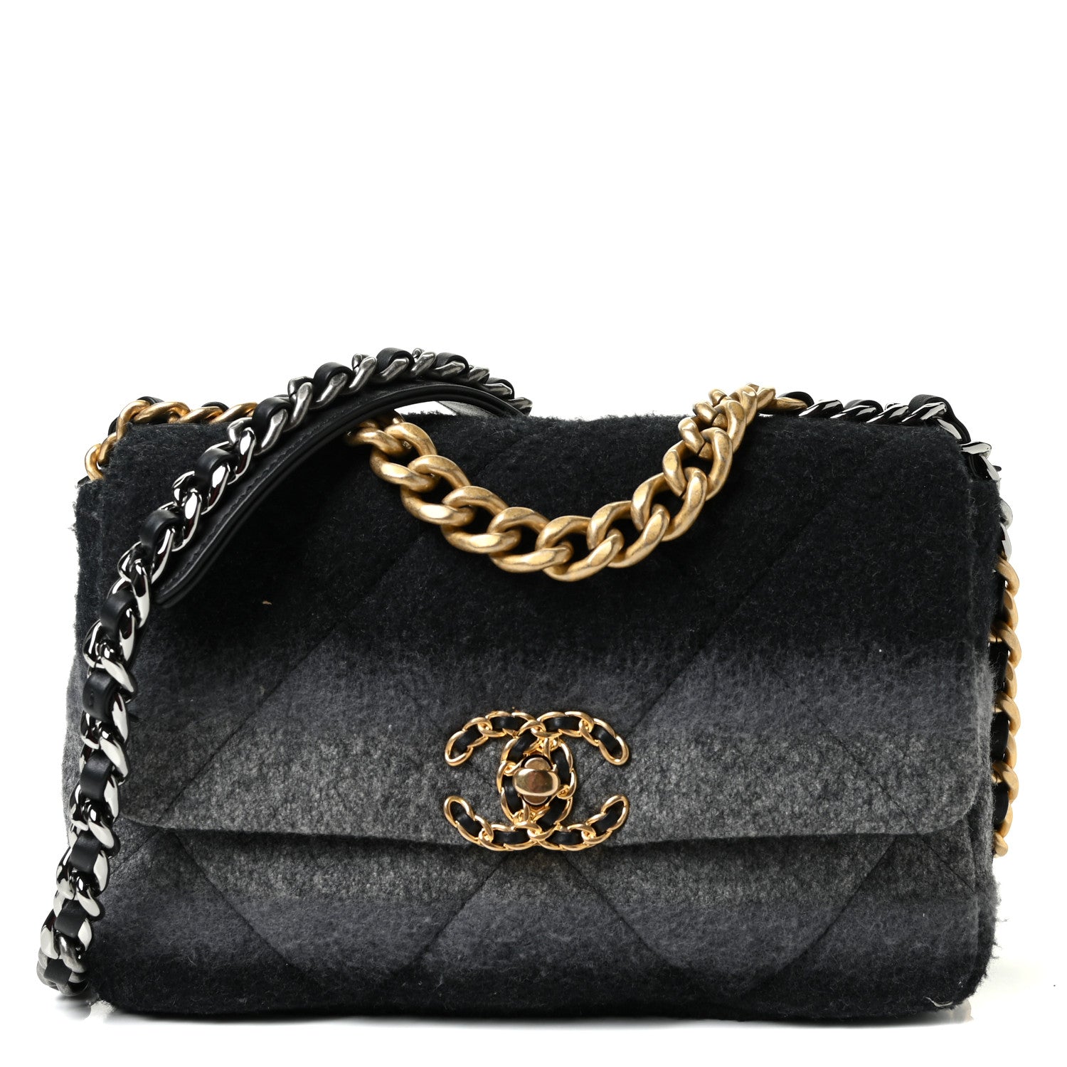 Chanel Wool Quilted Medium Chanel 19 Flap Black Grey 1 of 8