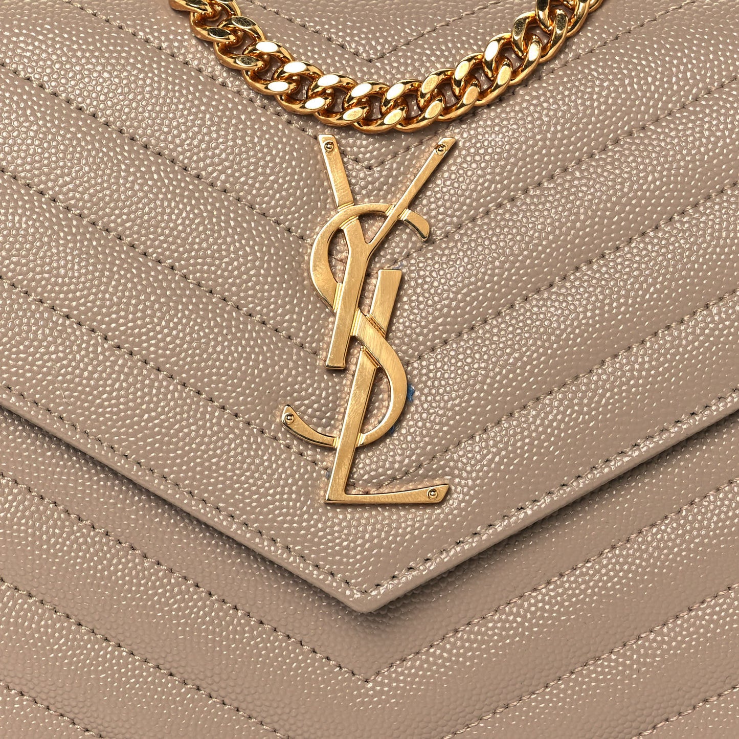 Grain De Poudre Matelasse Chevron Monogram Chain Wallet Deep Beige