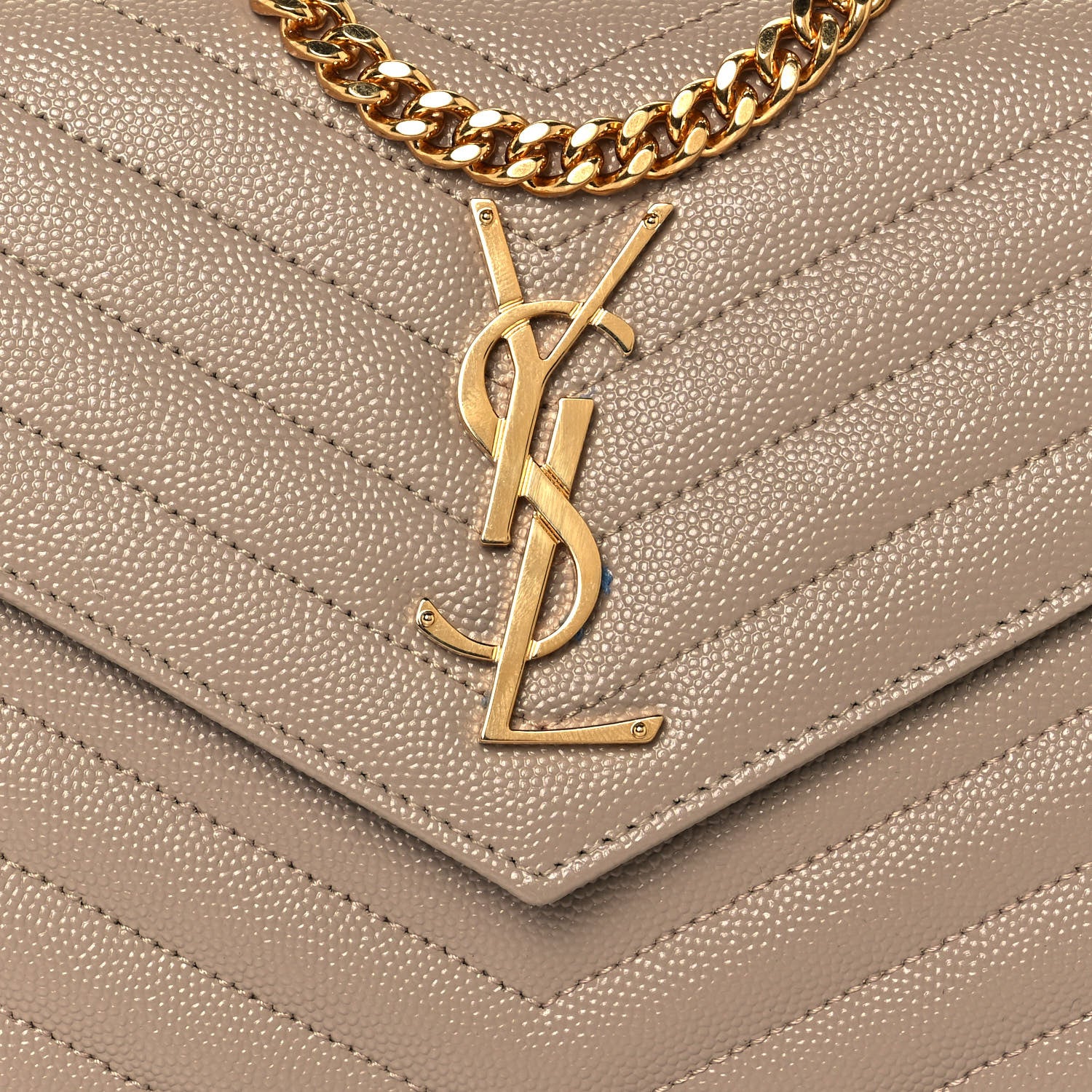 Saint Laurent Grain De Poudre Matelasse Chevron Monogram Chain Wallet Deep Beige 11 of 12