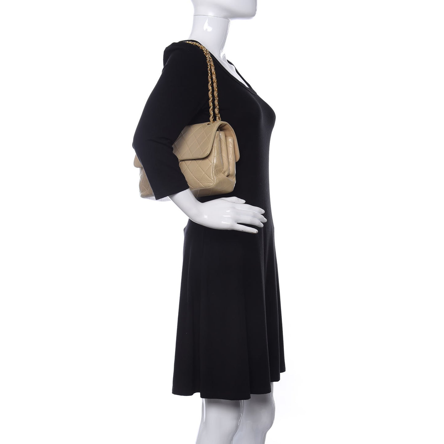 Lambskin Quilted Medium Double Sided Flap Beige