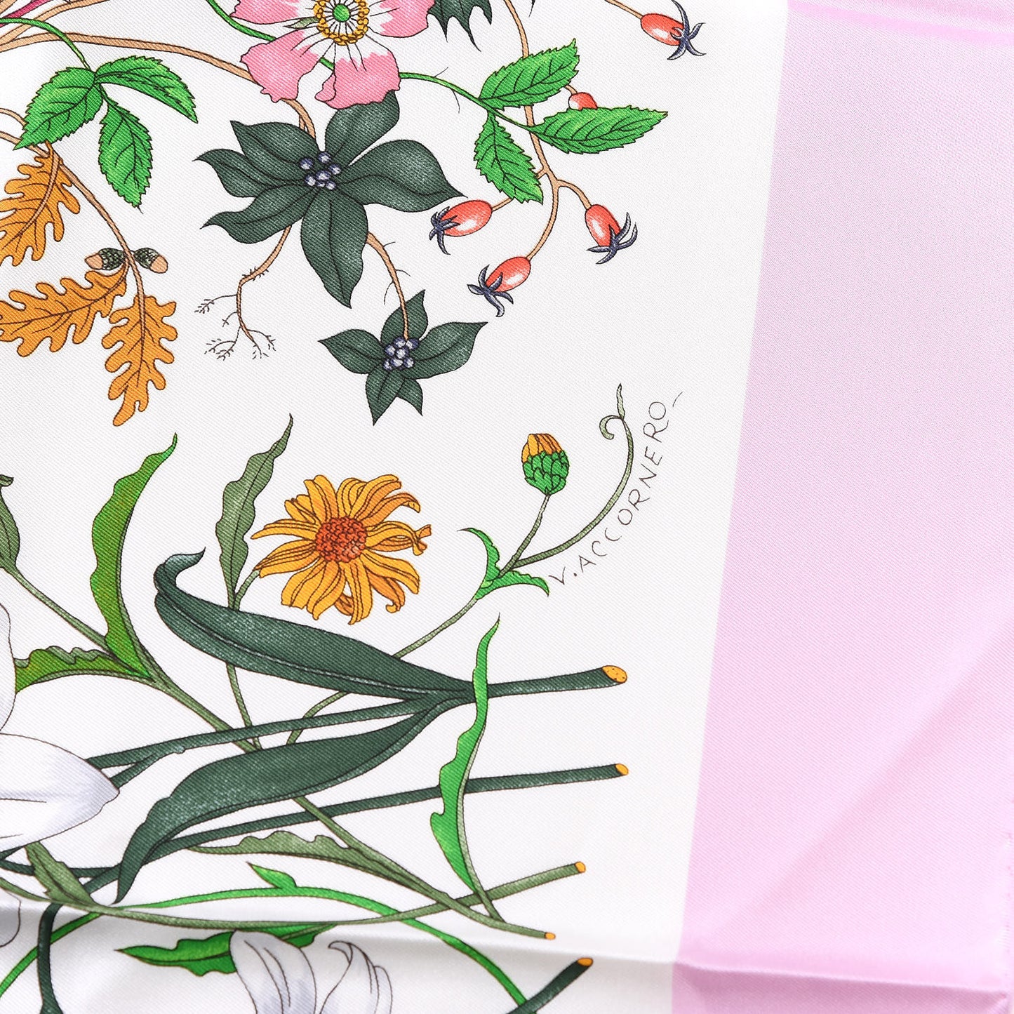 Silk Twill Flora Square Scarf Pink White