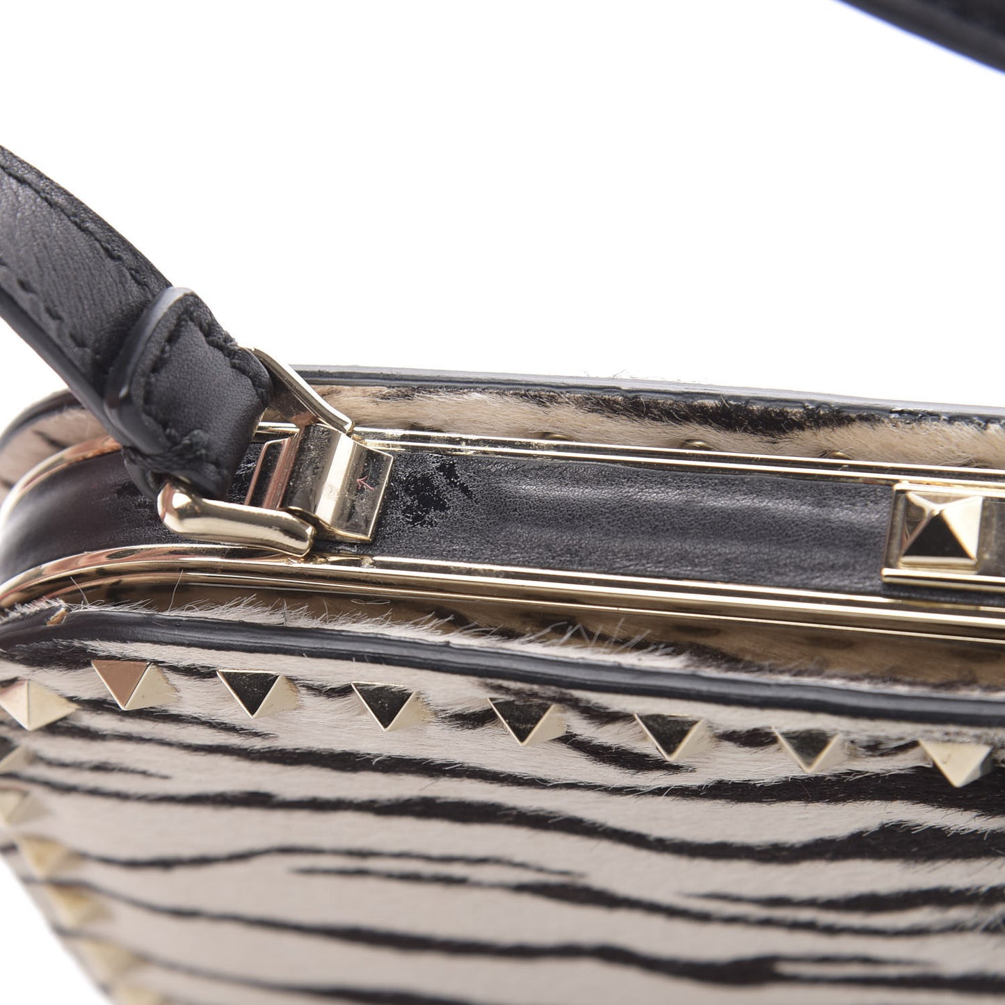 Pony Hair Zebra Rockstud Frame Bag Black Ivory