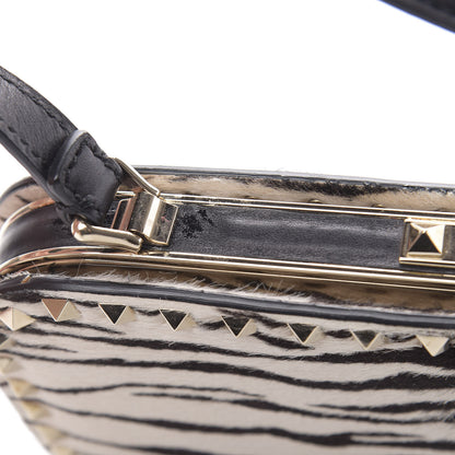 Valentino Garavani Pony Hair Zebra Rockstud Frame Bag Black Ivory 12 of 13