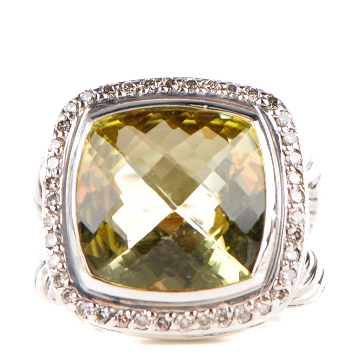 David Yurman Sterling Silver 18K White Gold Diamond Lemon Quartz 14mm Albion Ring 47 4 1 of 6