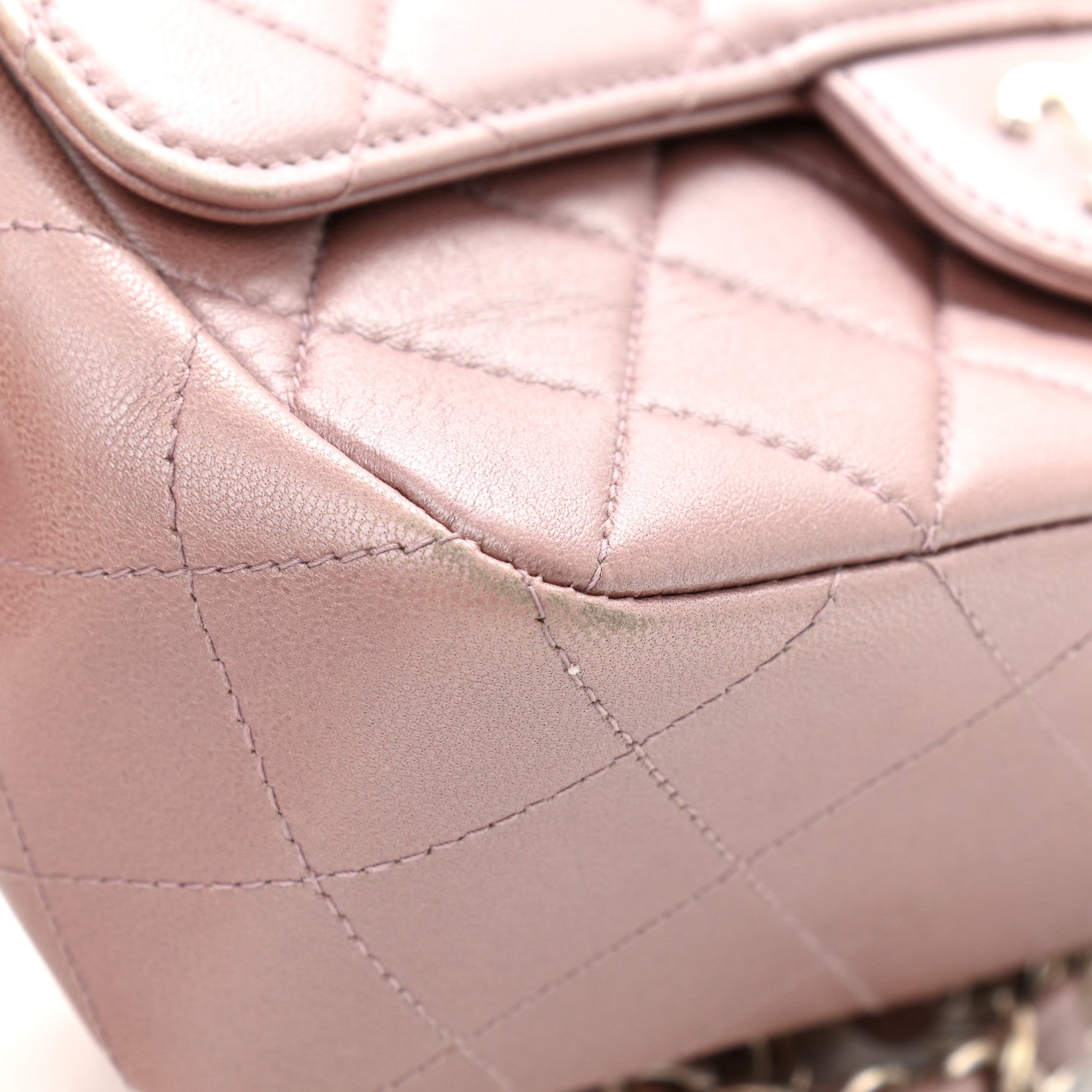 Chanel Metallic Lambskin Quilted Extra Mini Rectangular Flap Pink 14 of 19