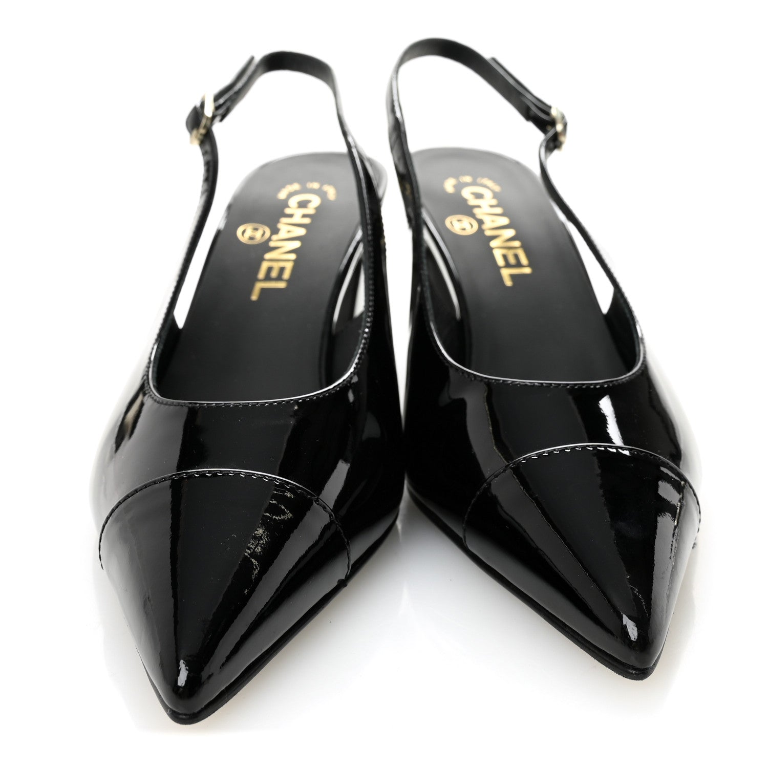 Chanel Patent Calfskin Cap Toe CC Slingback Pumps 36.5 Black 3 of 10