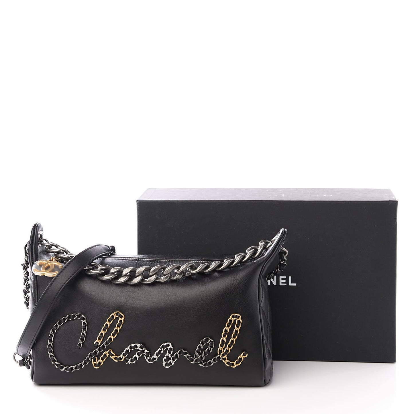 Calfskin Chain 20s Signature Hobo Black