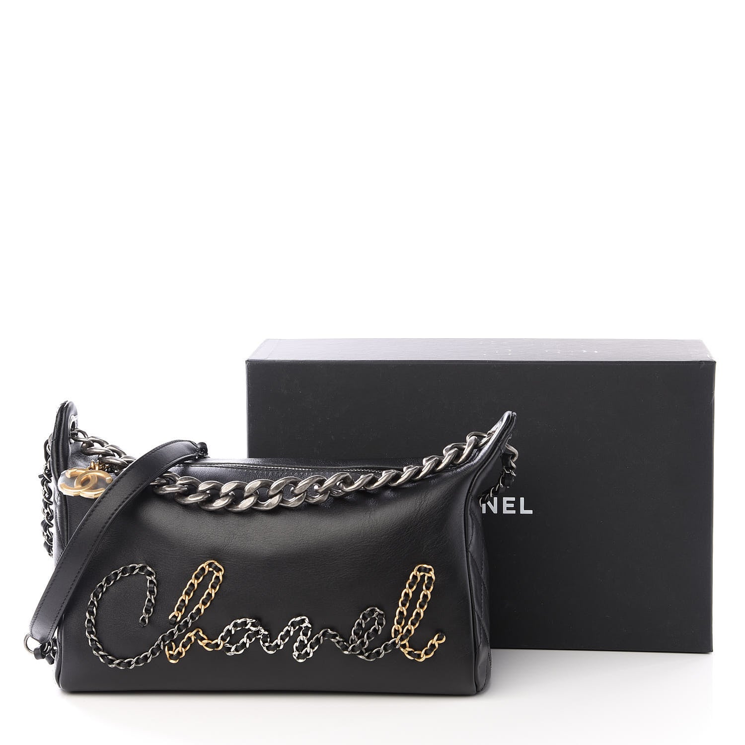 Chanel Calfskin Chain 20s Signature Hobo Black 9 of 9