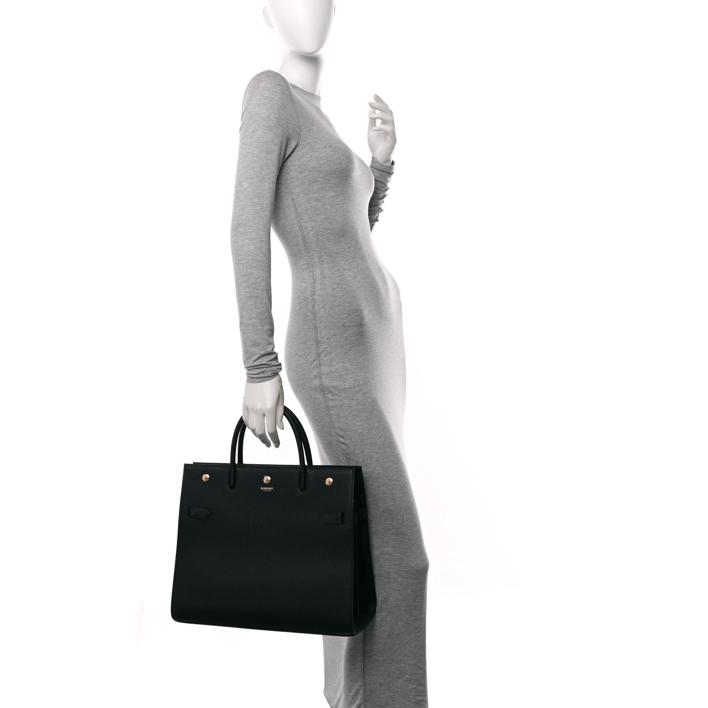 Grainy Calfskin Large Title Tote Black