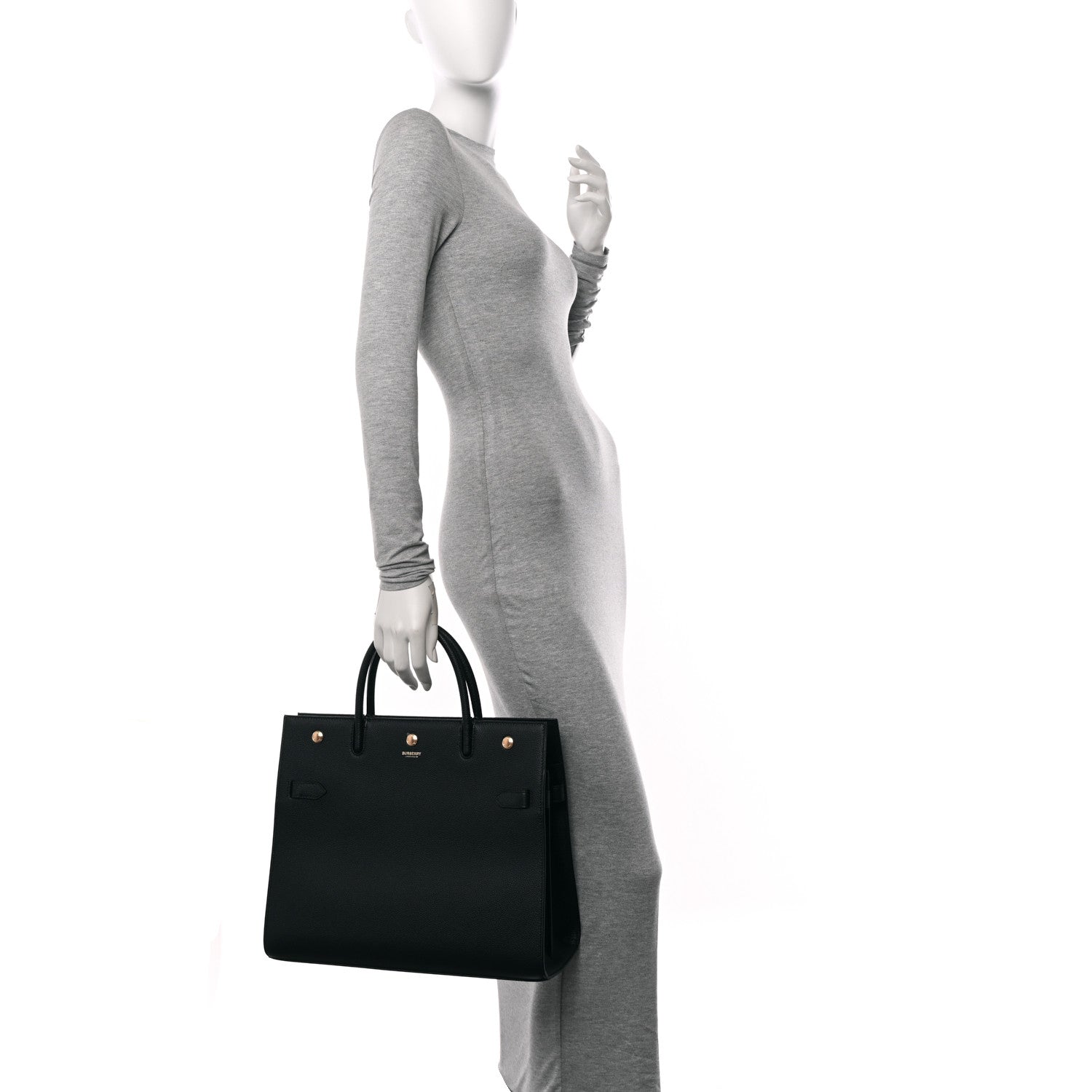 Burberry Grainy Calfskin Large Title Tote Black 2 of 9