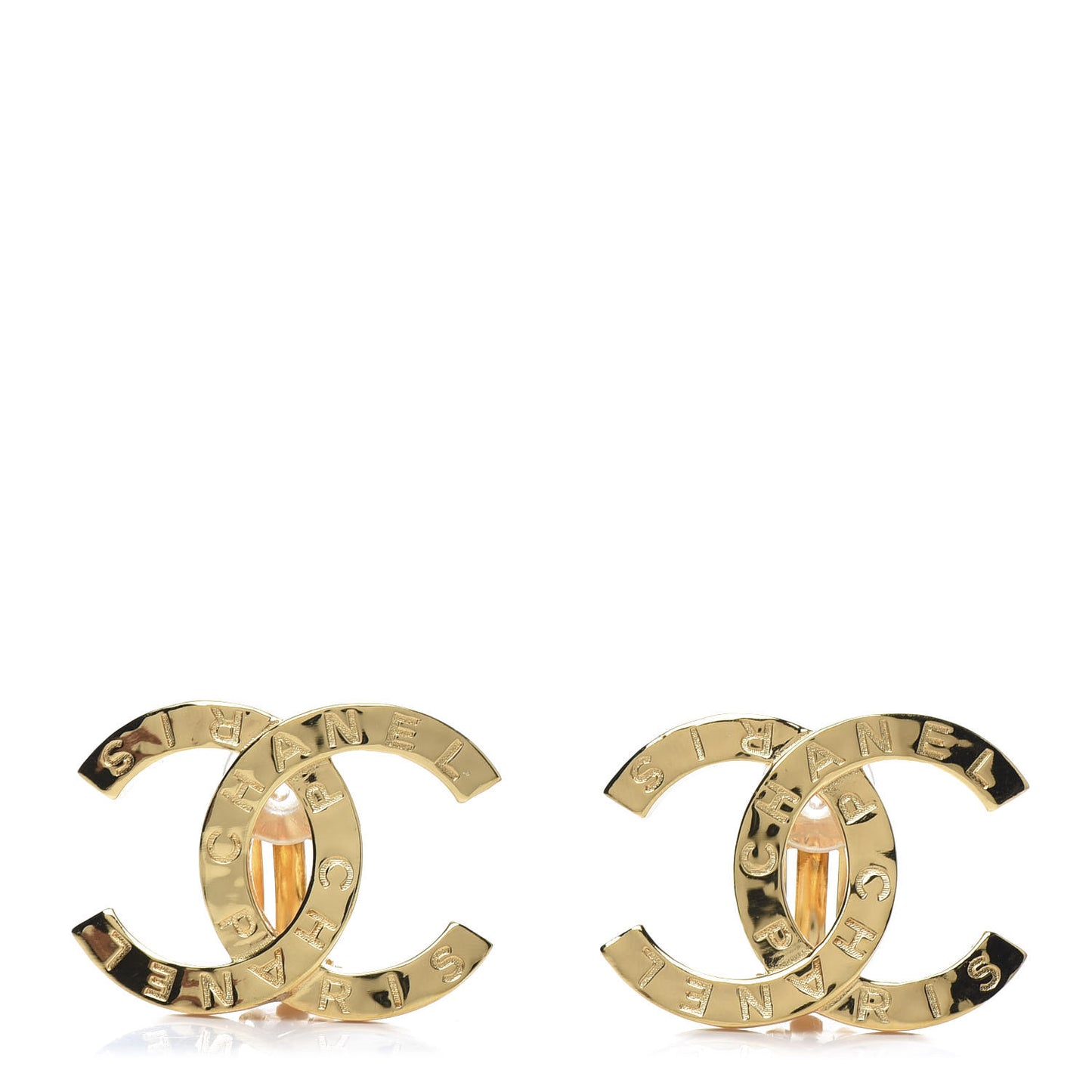 Metal CC Paris Button Clip On Earrings Gold