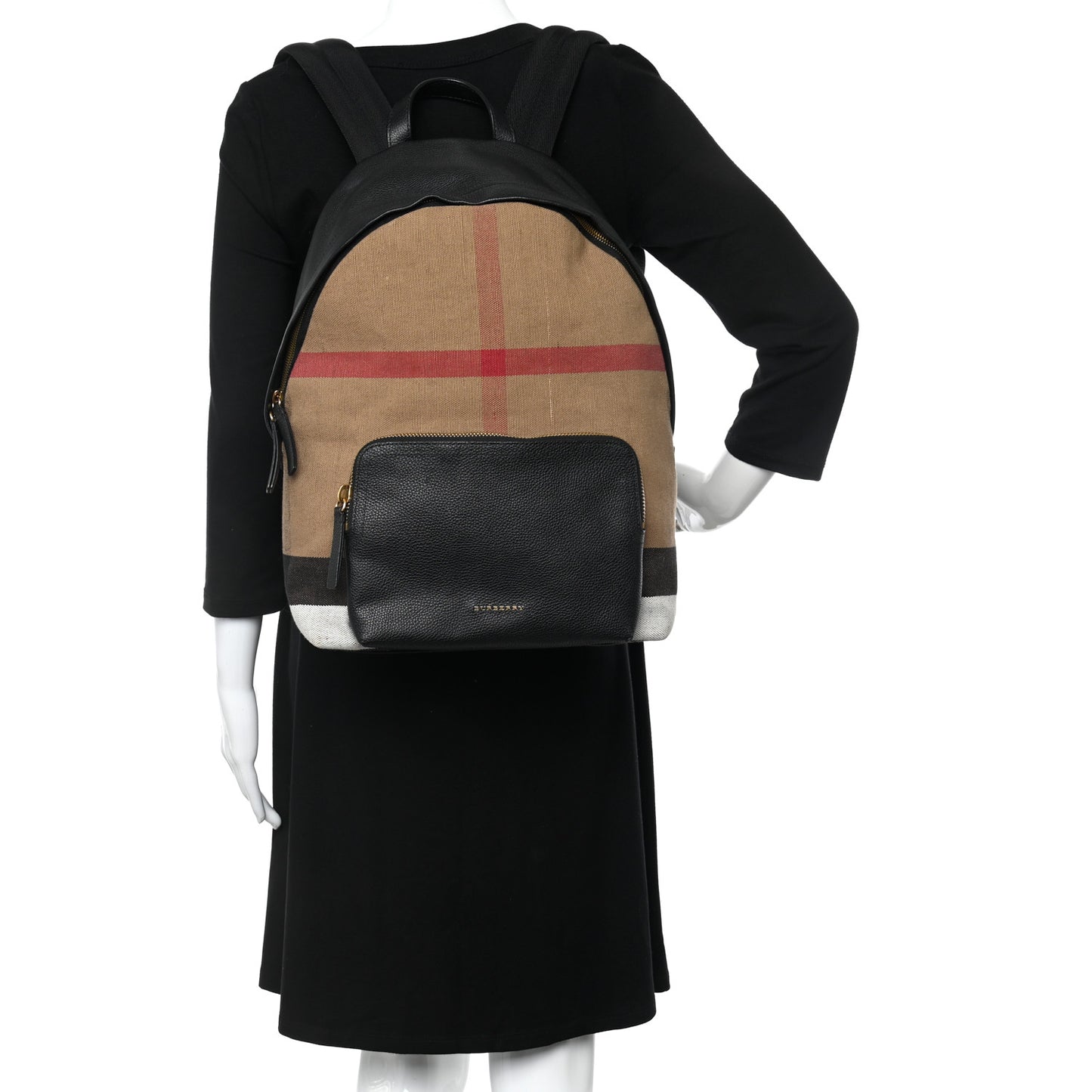 Mega Check Calfskin Abbeydale Simple Backpack Black Camel