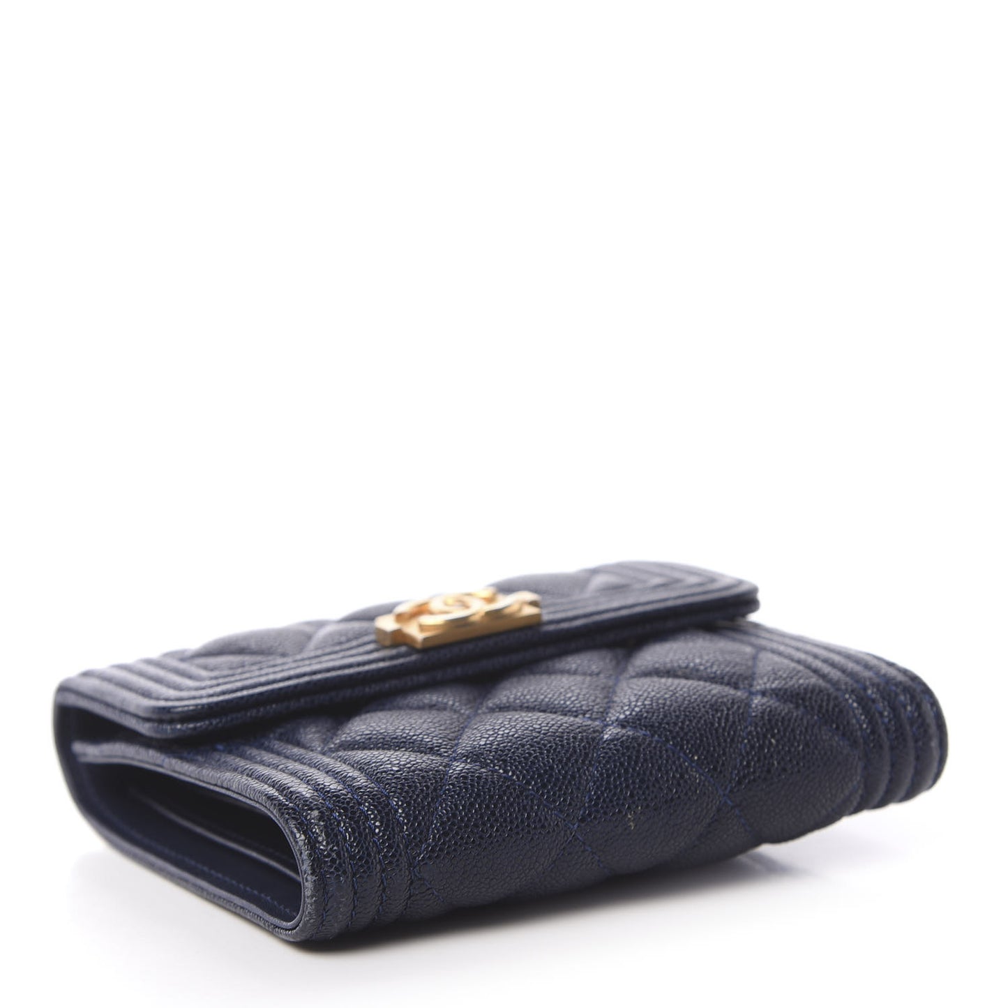 Caviar Quilted Compact Boy Wallet Blue
