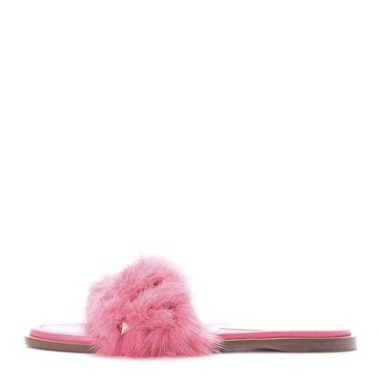 Valentino Garavani Mink Fur Rockstud Flat Slide Sandals 37 Shadow Pink 1 of 10