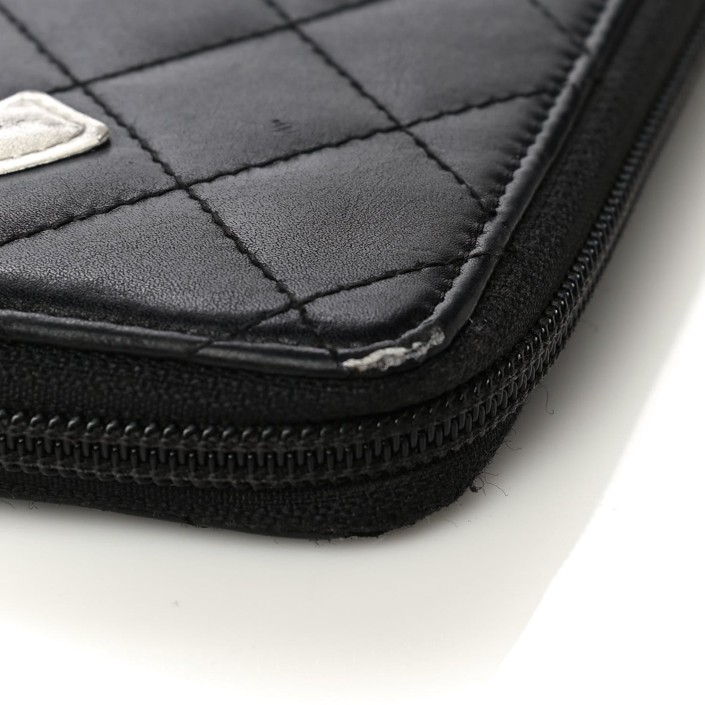 Calfskin Cambon Zip Around Organizer Wallet Black White