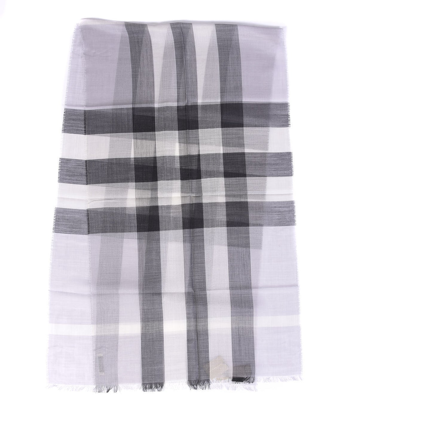 Wool Silk Gauze Half Mega Check Lightweight Scarf Pale Grey