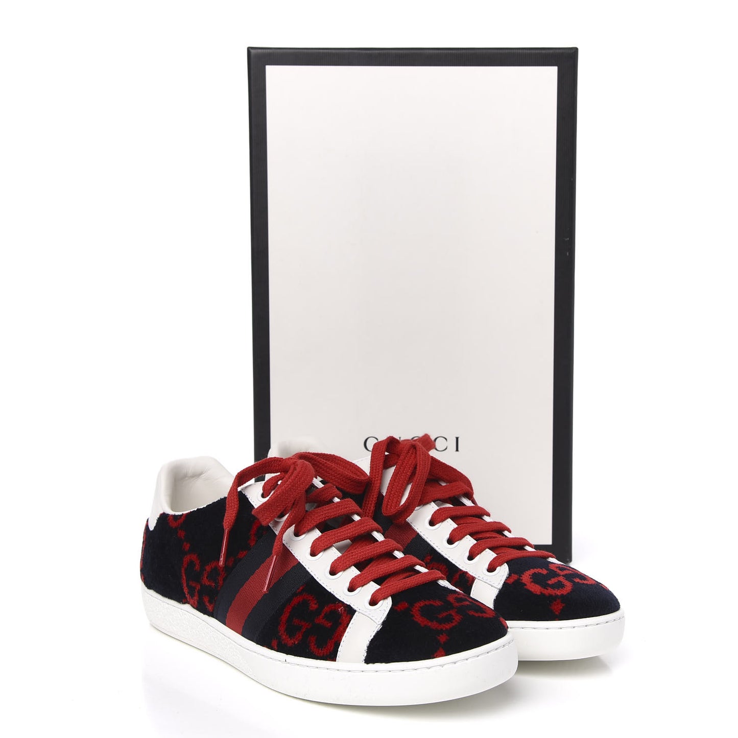 Terry Cloth GG Monogram Web Womens Ace Sneakers 35.5 Blue Red