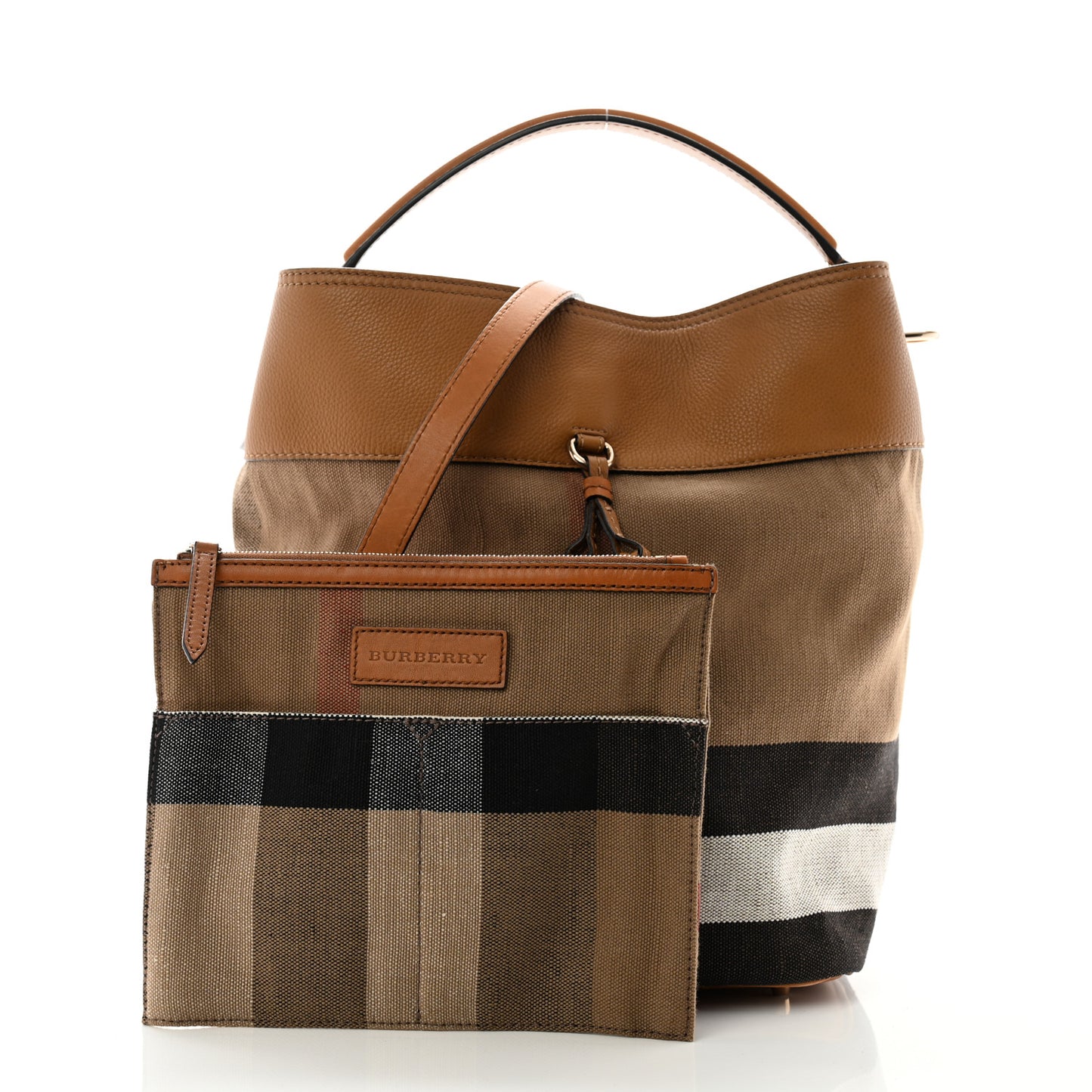Grainy Calfskin Canvas Mega Check Medium Ashby Tassel Hobo Saddle Brown
