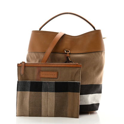 Burberry Grainy Calfskin Canvas Mega Check Medium Ashby Tassel Hobo Saddle Brown 3 of 12
