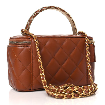 Chanel Lambskin Quilted Metal Twist Small Top Handle Vanity Case With Chain Brown 3 of 10