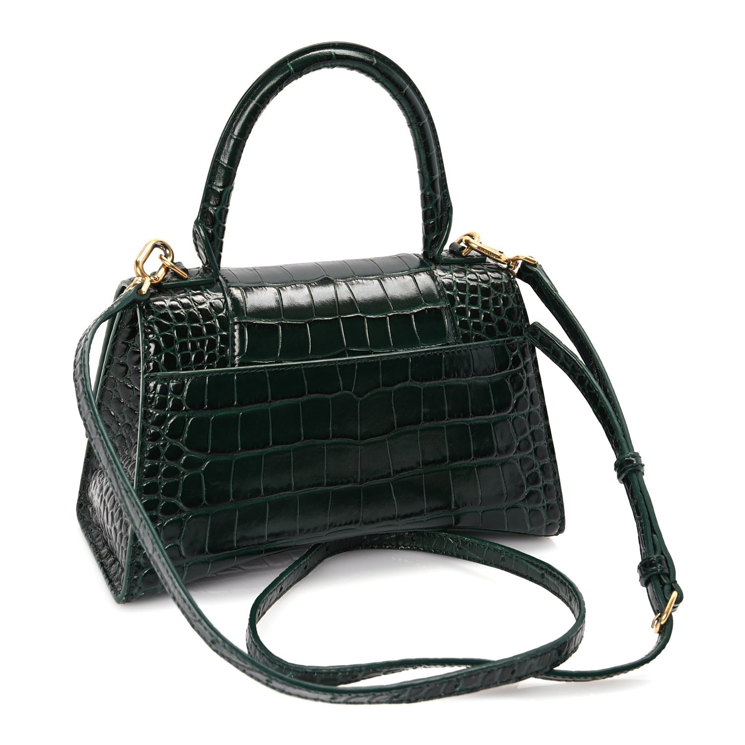 Balenciaga Shiny Calfskin Crocodile Embossed Small Hourglass Top Handle Bag Forest Green 2 of 8