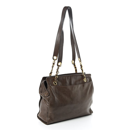 Chanel Lambskin CC Tote Brown 3 of 10