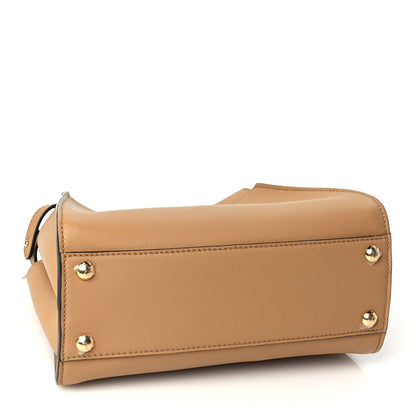 Fendi Vitello Seta Canvas FF Embroidered Mini Peekaboo Iconic Satchel Miele Scuro Poudre 4 of 9
