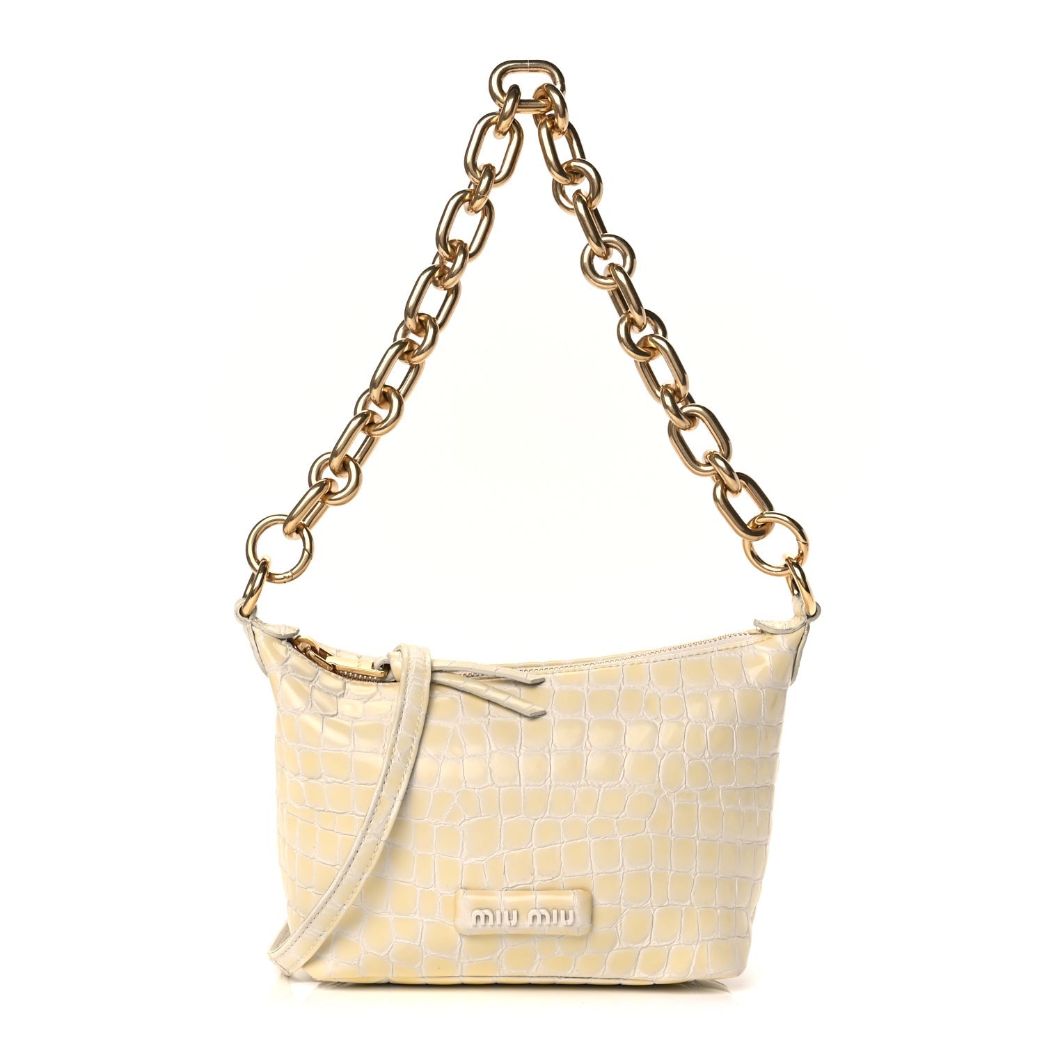 Miu Miu Calfskin Crocodile Embossed St Cocco Spirit Bag White 1 of 10
