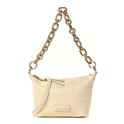 Miu Miu Calfskin Crocodile Embossed St Cocco Spirit Bag White 1 of 10