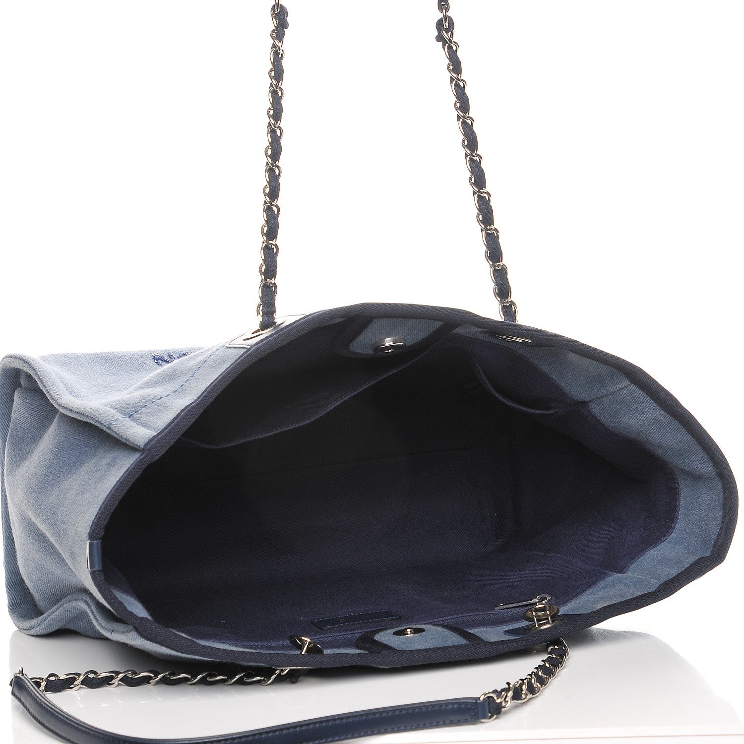 Chanel Canvas Sequin Small Deauville Tote Navy 5 of 9