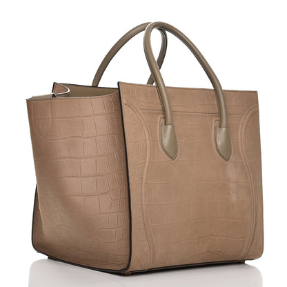 Celine Crocodile Embossed Nubuck Medium Phantom Luggage Beige 3 of 10