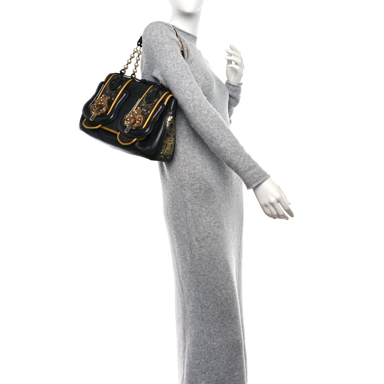 Fendi Calfskin Embellished B Bag Black 2 of 12