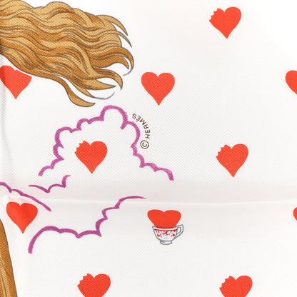 Hermes Silk Tea Time Scarf 70 White Framboise Rouge 3 of 5