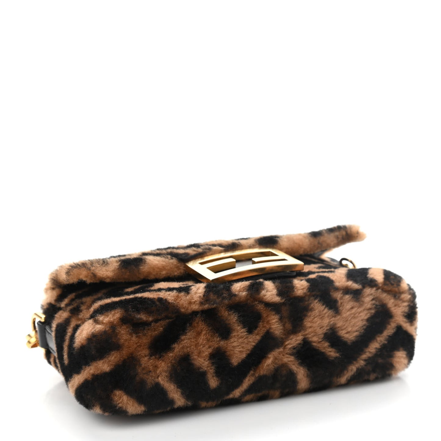Shearling Vitello Dolce Macro FF 1974 Mini Baguette Tobacco Black