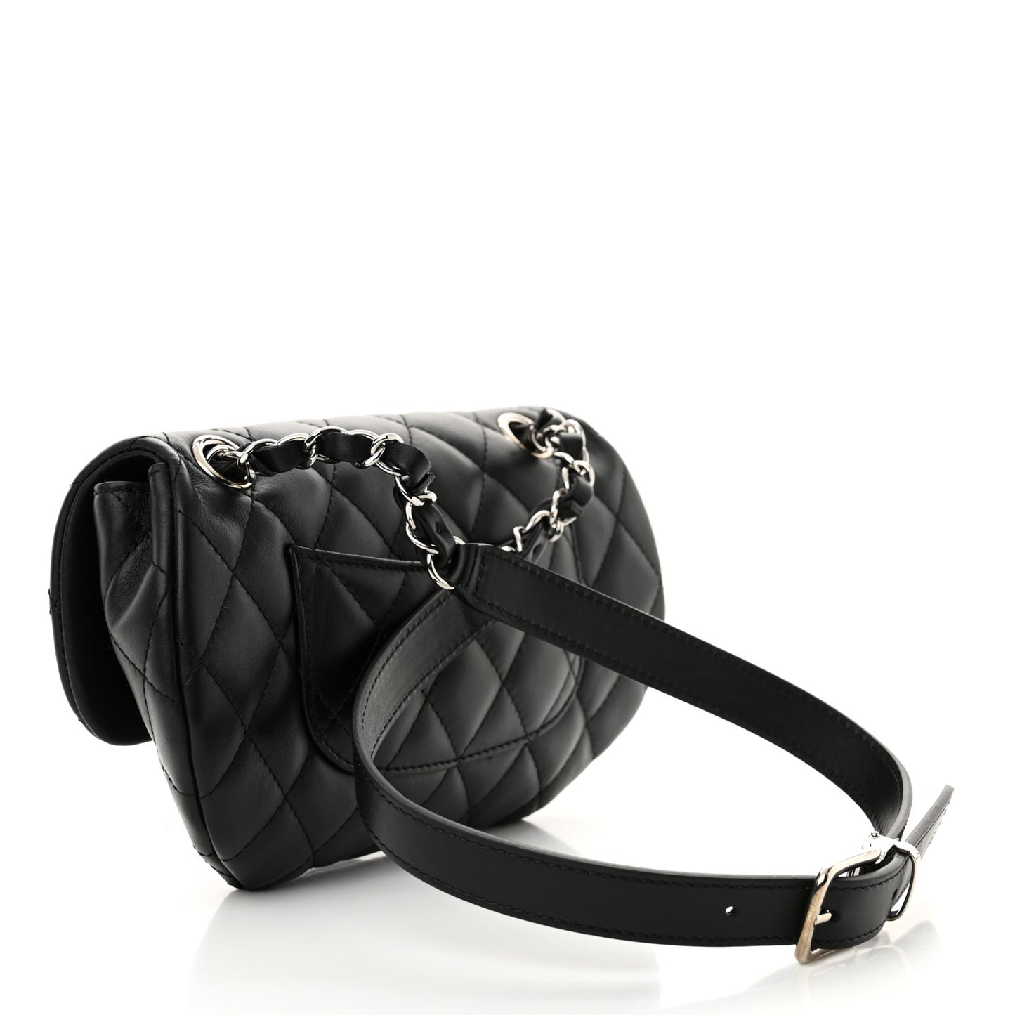 Calfskin Quilted CC Uniform Flap Belt Bag Black