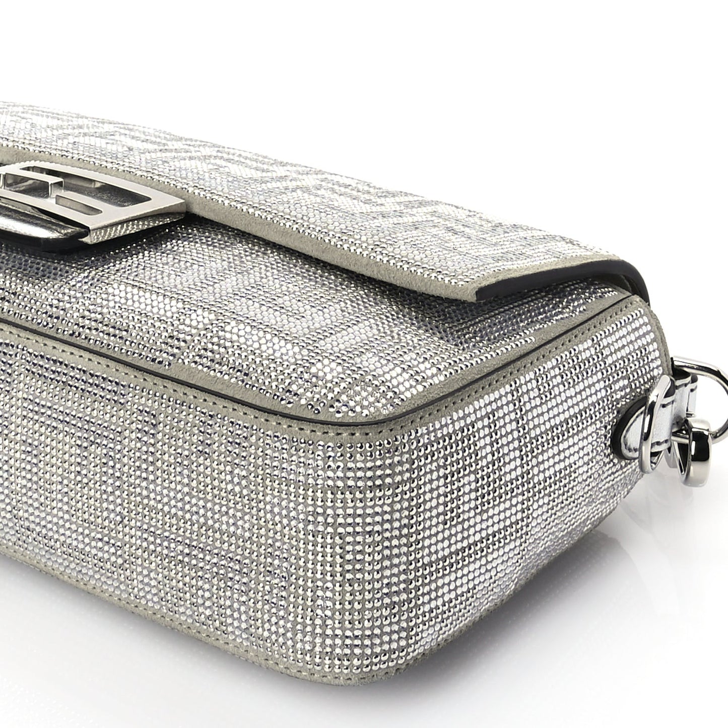 Crystal Vitello Laminato FF Medium Baguette Crystal Argento