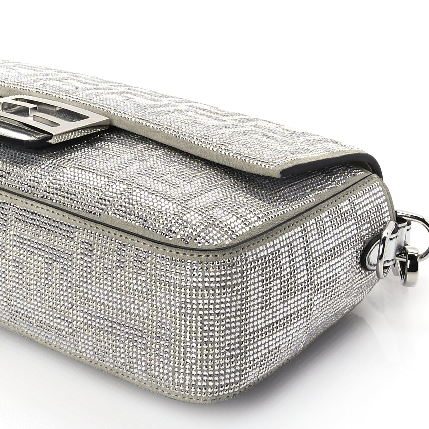 Fendi Crystal Vitello Laminato FF Medium Baguette Crystal Argento 8 of 8
