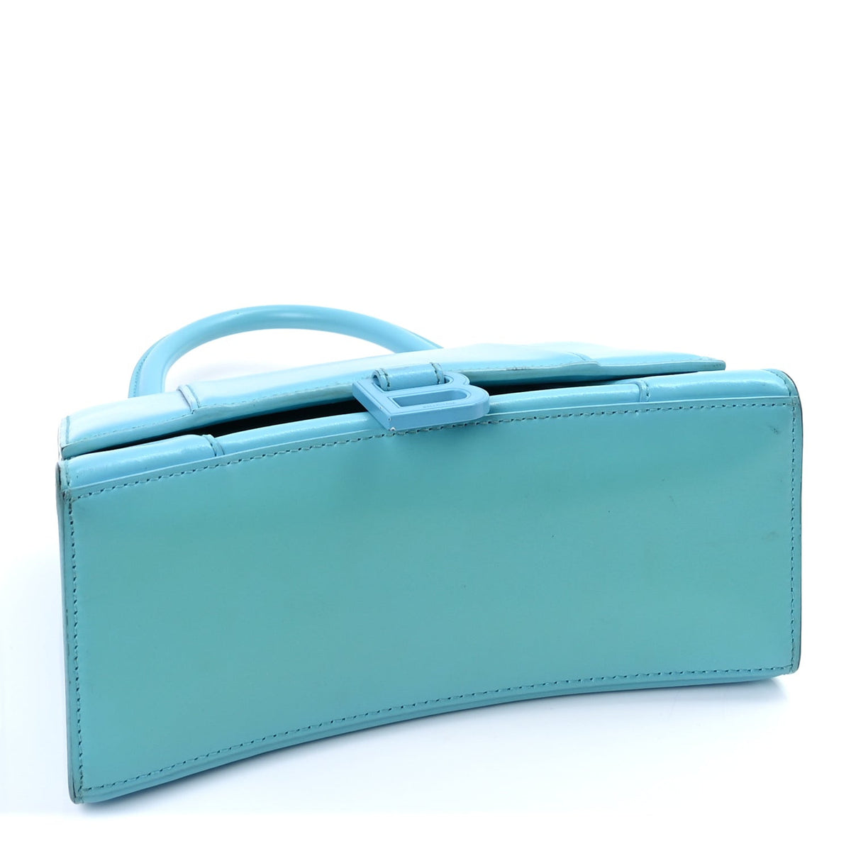Shiny Box Calfskin Tonal B Small Hourglass Top Handle Bag Azur