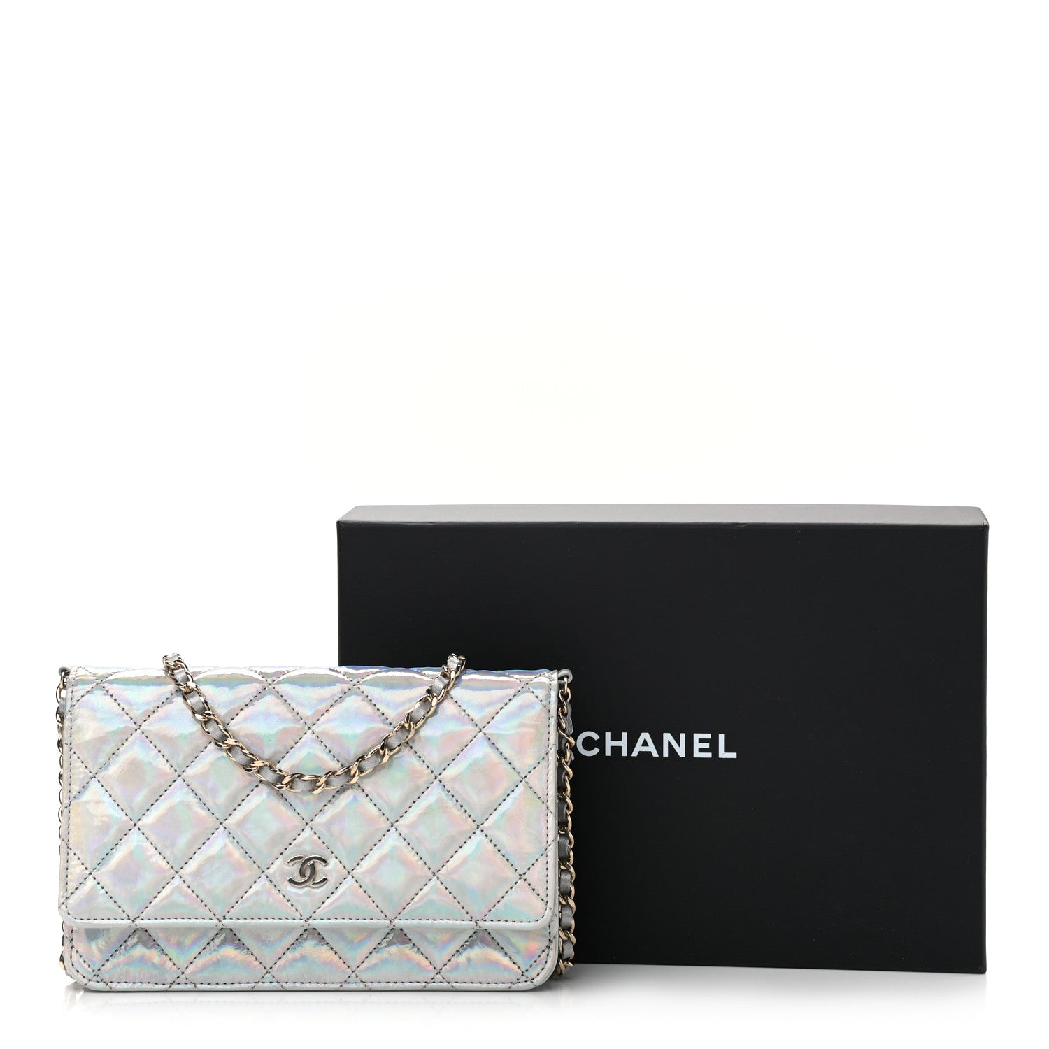 Chanel Iridescent Goatskin Quilted Wallet On Chain WOC Silver 12 of 12