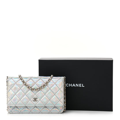 Chanel Iridescent Goatskin Quilted Wallet On Chain WOC Silver 12 of 12