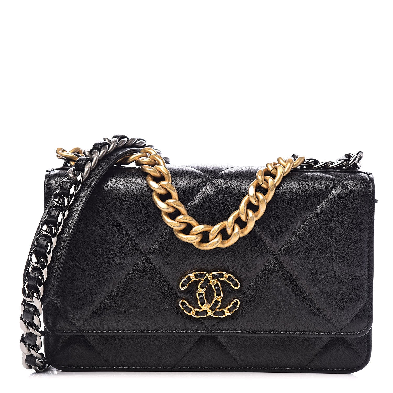Chanel Goatskin Quilted 19 Wallet On Chain WOC Black 1 of 15