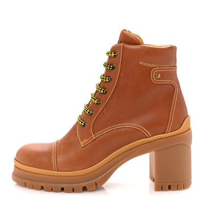 Prada Vitello Lace Up Boots  39 Cognac 1 of 7