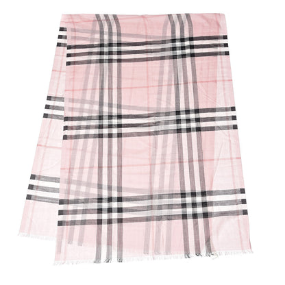 Burberry Wool Silk Gauze Giant Check Lightweight Scarf Rose 3 of 4