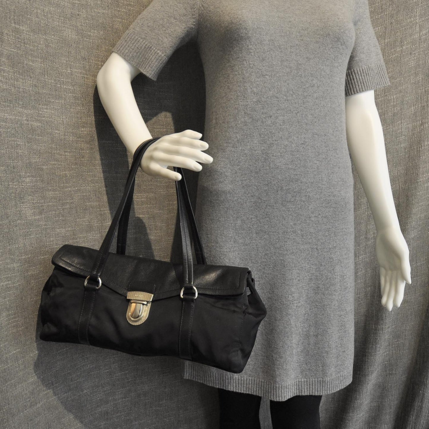 Tessuto Nylon Easy Foldover Pushlock Satchel Black