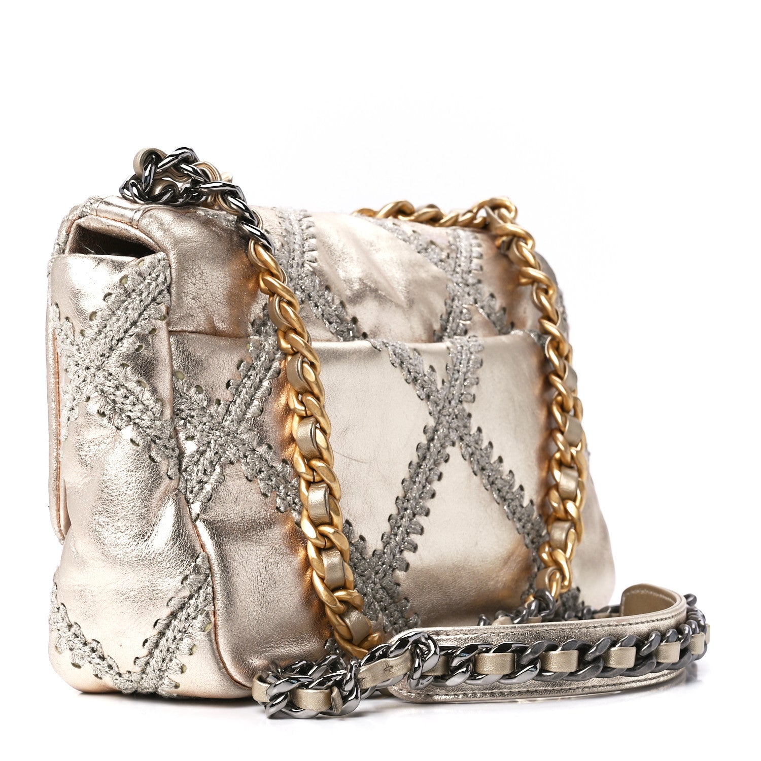 Chanel Metallic Calfskin Crochet Medium Chanel 19 Flap Gold 3 of 11