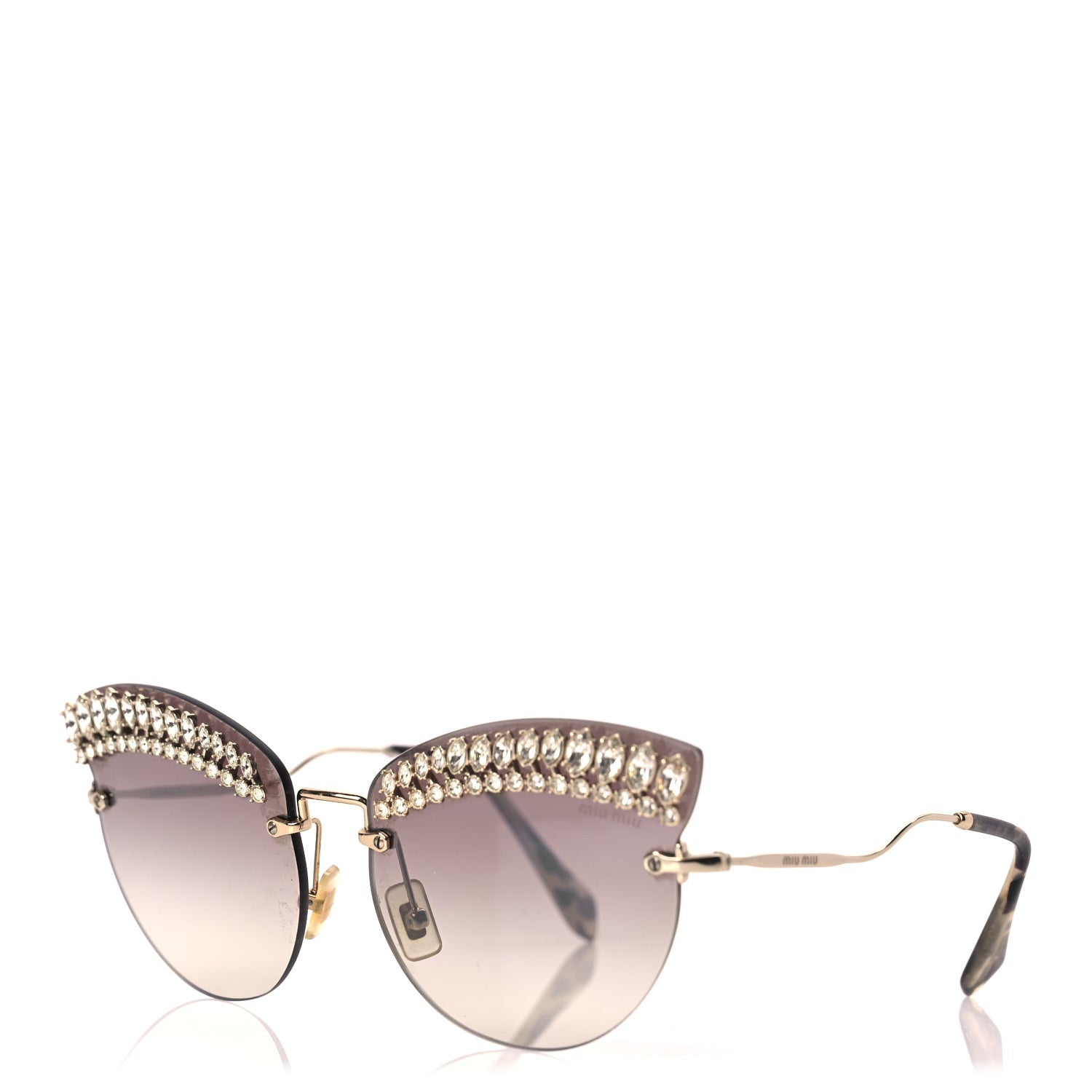 Miu Miu Metal Crystal Cat Eye Sunglasses SMU58T Gold Grey 1 of 8
