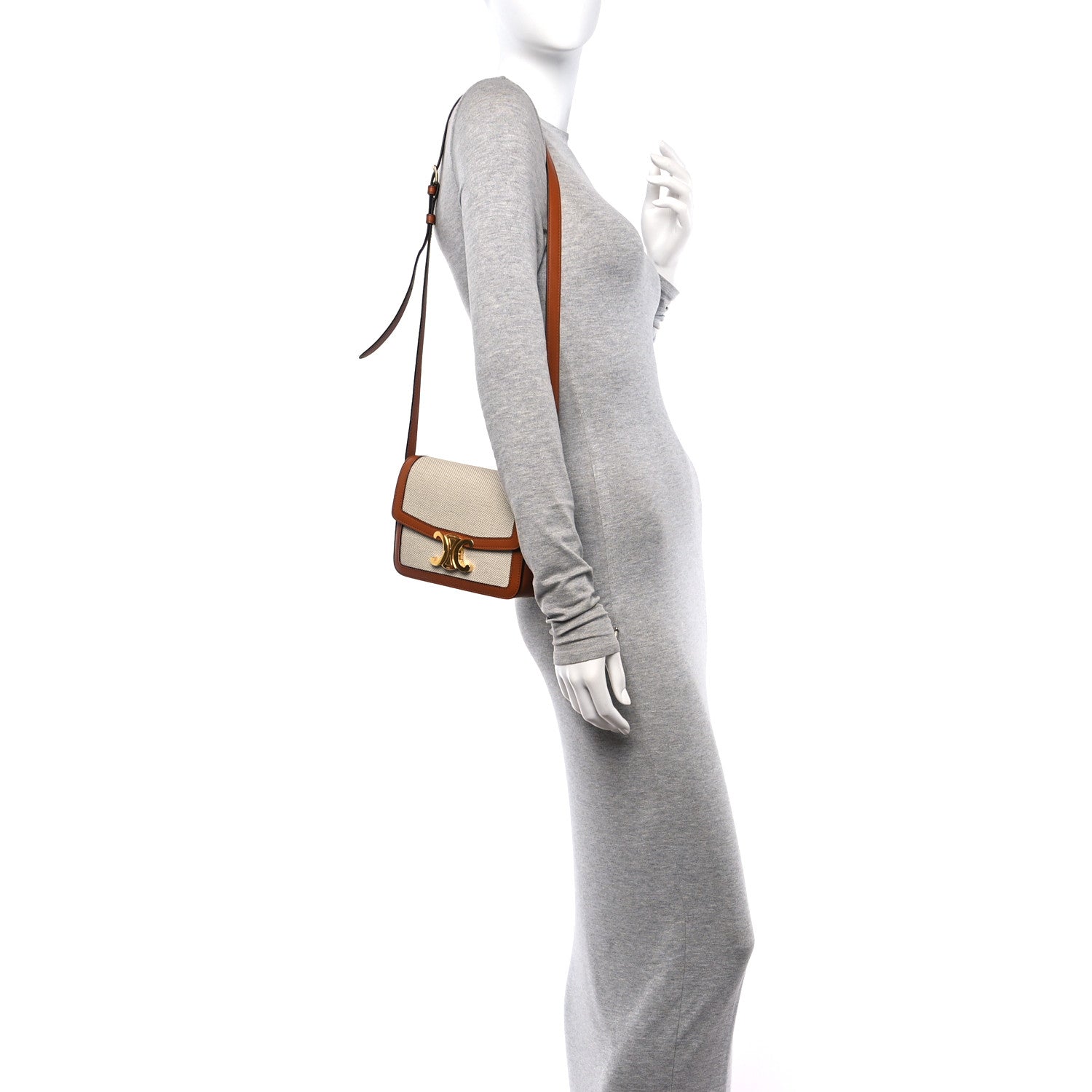 Celine Textile Natural Calfskin Teen Triomphe White Tan 2 of 16