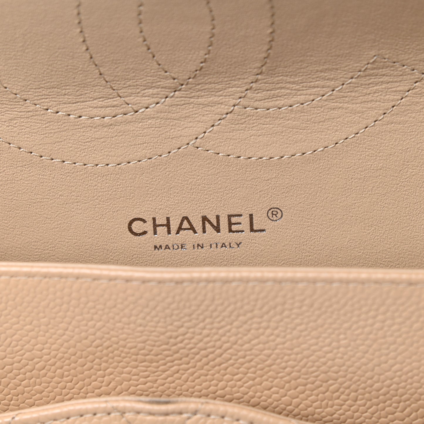 Caviar Quilted Jumbo Double Flap Light Beige