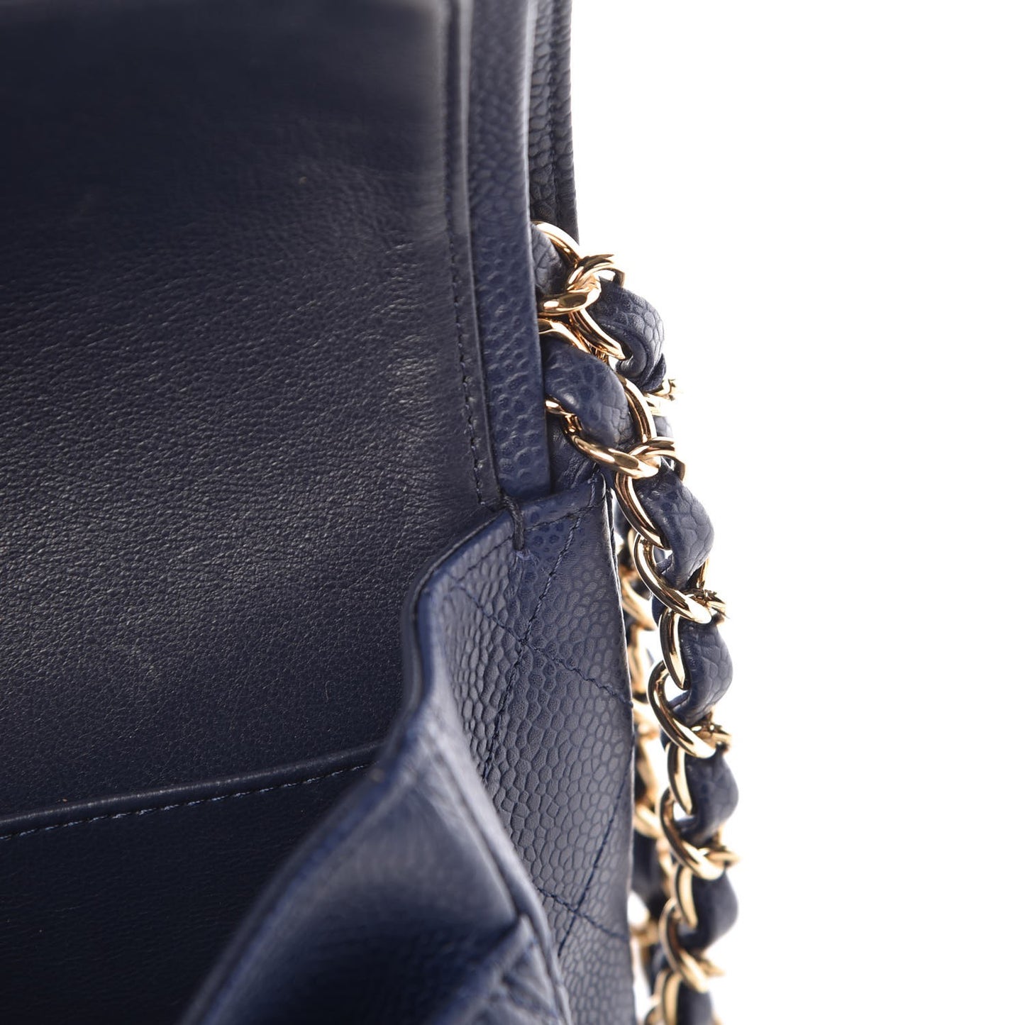 Caviar Quilted Medium Double Flap Dark Blue